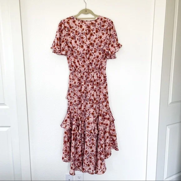 Lovestitch Liliana Ruffle Midi High Low Dress in VintageRose/Auburn - Picture 6 of 8